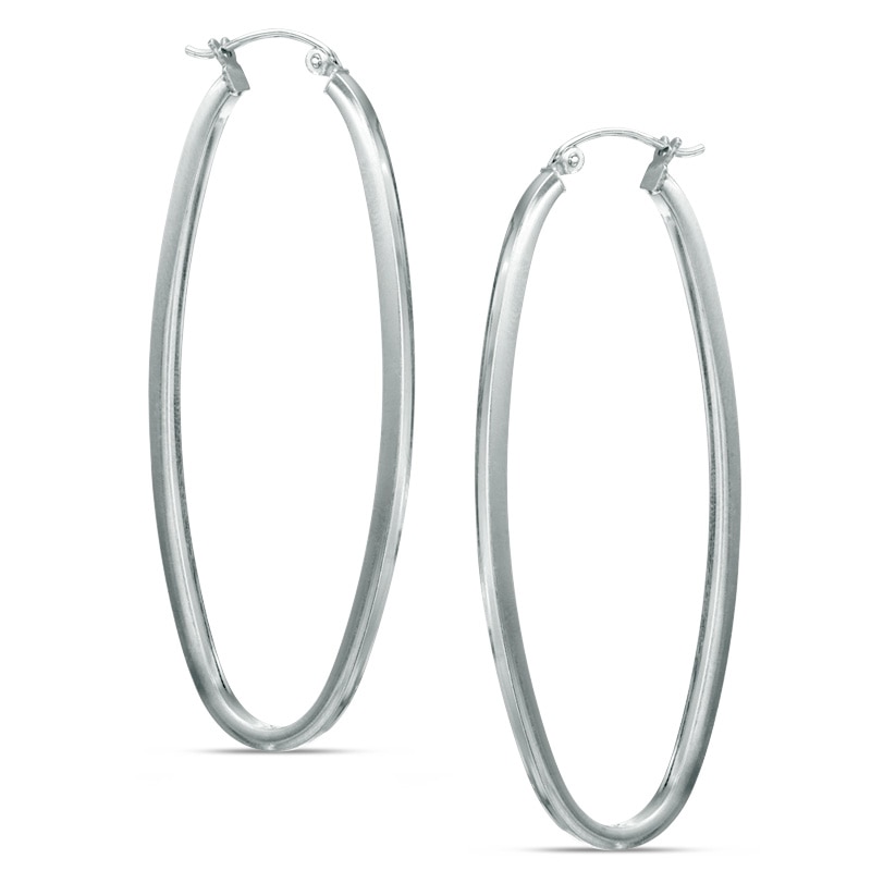 2 x 53mm Oval Hoop Earrings in Hollow Sterling Silver