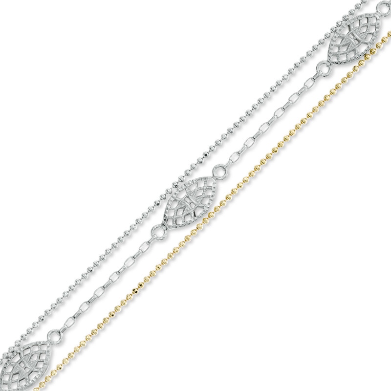 Multi-Chain Anklet in Two-Tone Sterling Silver - 10"
