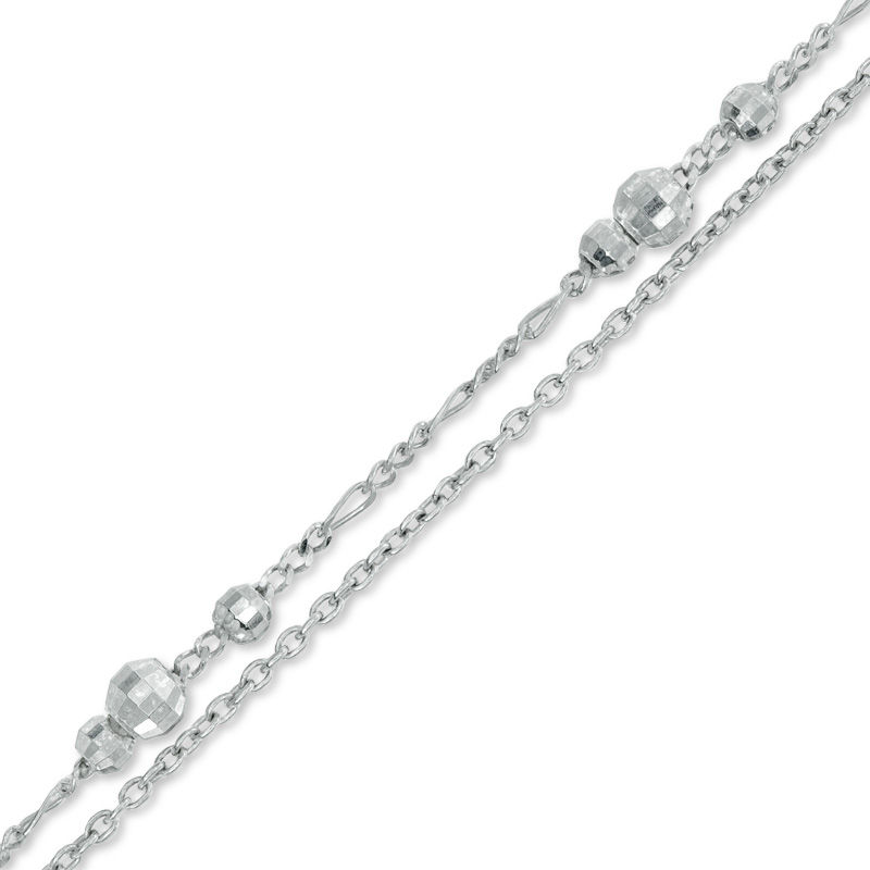 Main Image 1 of Made in Italy Bead Station Double Strand Anklet in Sterling Silver - 10"