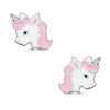 Thumbnail Image 1 of Child's Sterling Silver Pink and White Enamel Unicorn Studs