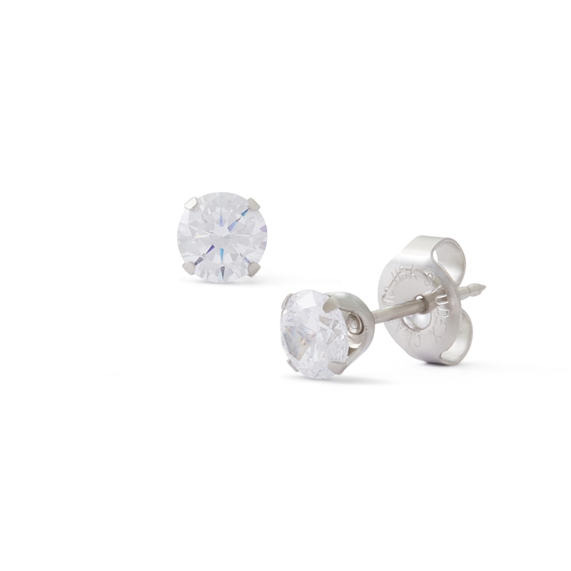 5mm Cubic Zirconia Solitaire Stud Piercing Earrings in Solid Stainless Steel