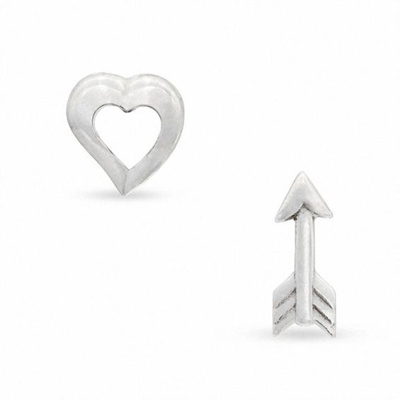 Heart and Arrow Mismatch Stud Earrings in Sterling Silver