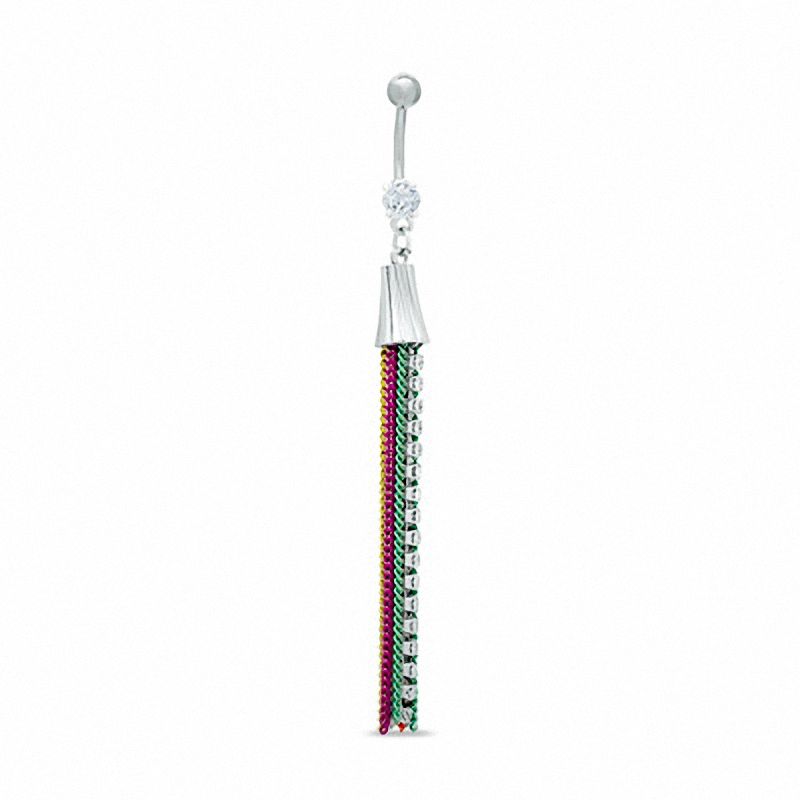 Main Image 1 of 014 Gauge Multi-Color Ribbon Belly Button Ring in Stainless Steel with Cubic Zirconia