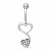 Thumbnail Image 0 of Solid Stainless Steel CZ Double Heart Top-Down Belly Button Ring - 14G