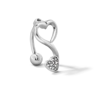 Solid Stainless Steel CZ Double Heart Top-Down Belly Button Ring - 14G
