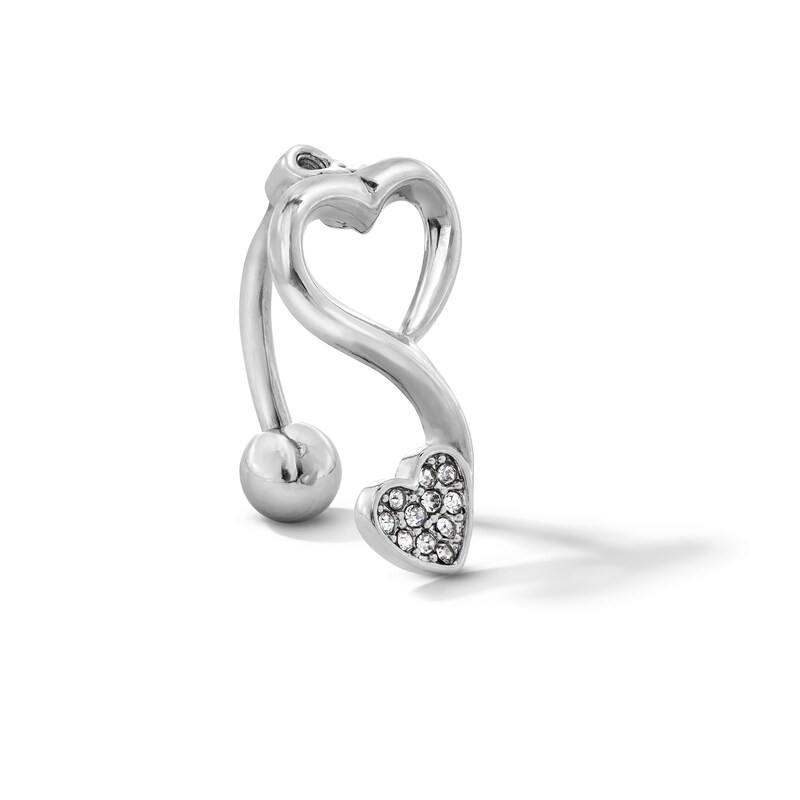 Solid Stainless Steel CZ Double Heart Top-Down Belly Button Ring - 14G