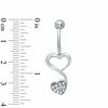 Thumbnail Image 1 of Solid Stainless Steel CZ Double Heart Top-Down Belly Button Ring - 14G