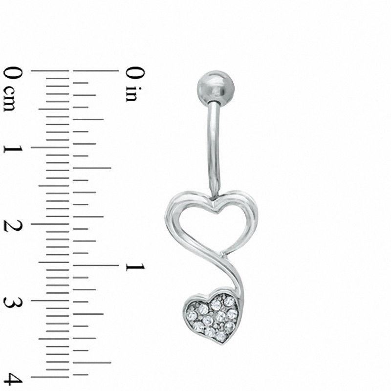 Solid Stainless Steel CZ Double Heart Top-Down Belly Button Ring - 14G