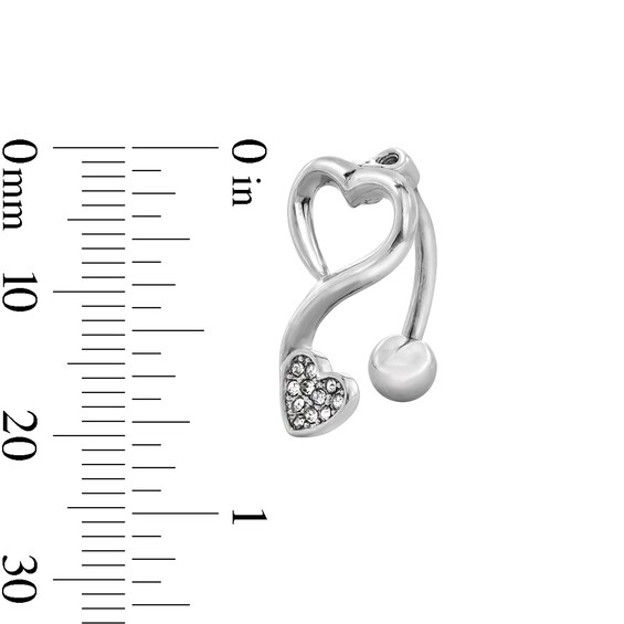 Solid Stainless Steel CZ Double Heart Top-Down Belly Button Ring - 14G