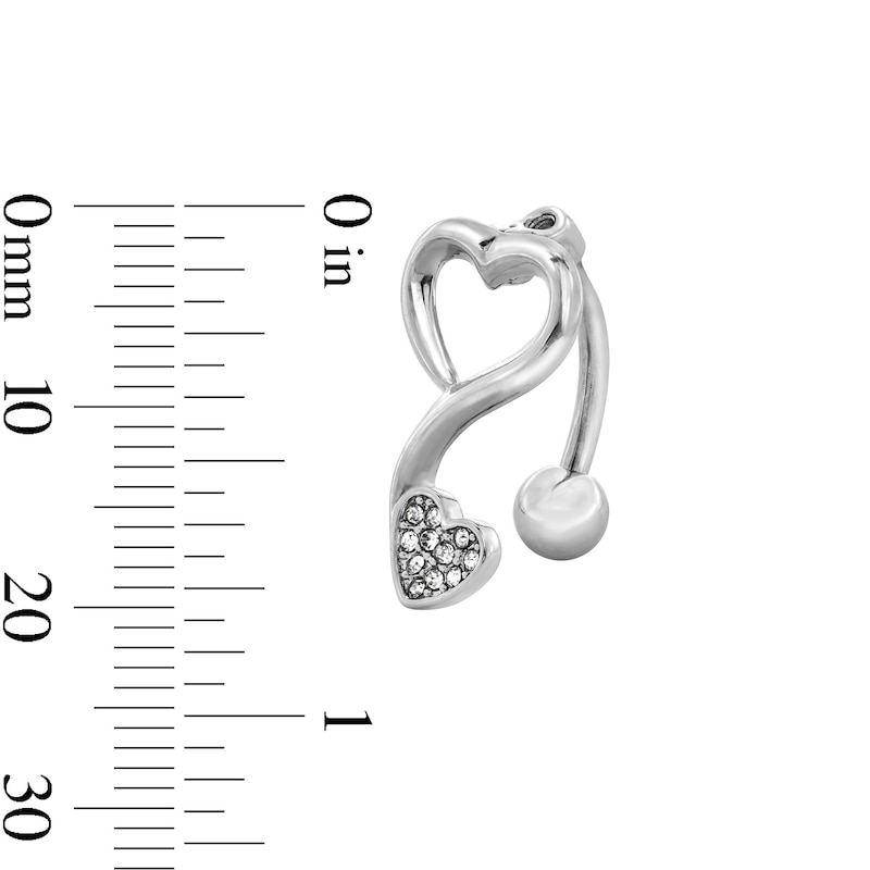 Main Image 3 of Solid Stainless Steel CZ Double Heart Top-Down Belly Button Ring - 14G
