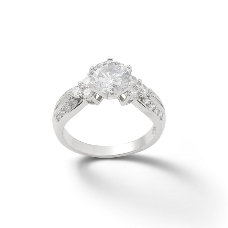 8mm Cubic Zirconia Split Shank Ring in Sterling Silver - Size 8