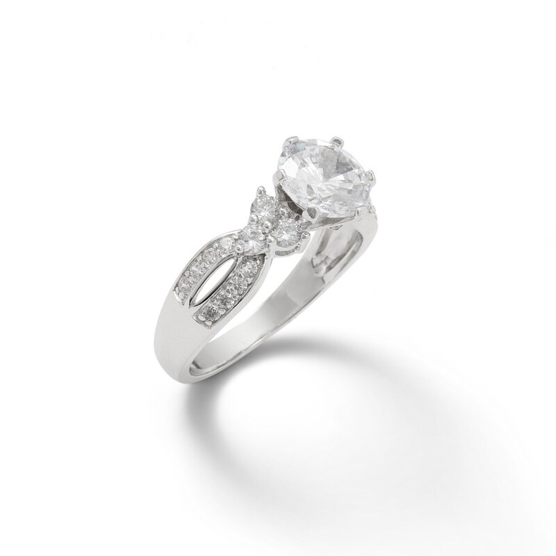 8mm Cubic Zirconia Split Shank Ring in Sterling Silver - Size 8