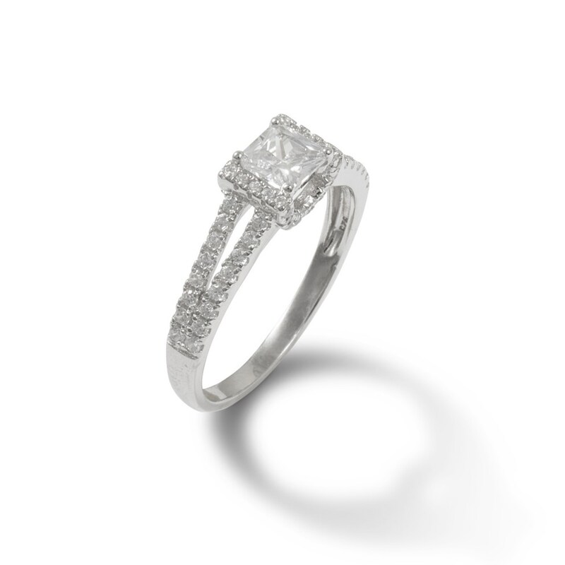 5.0mm Princess-Cut Cubic Zirconia Split Shank Ring in Sterling Silver - Size 8