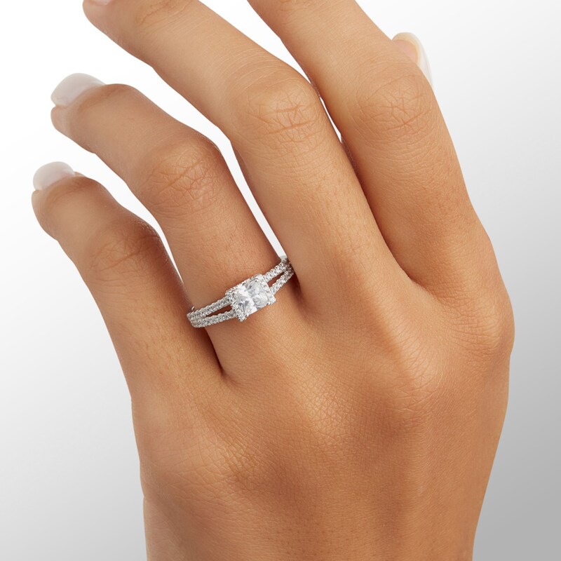 5.0mm Princess-Cut Cubic Zirconia Split Shank Ring in Sterling Silver - Size 8