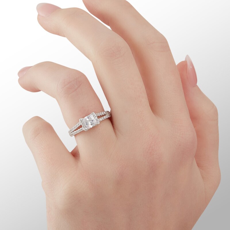 5.0mm Princess-Cut Cubic Zirconia Split Shank Ring in Sterling Silver - Size 6
