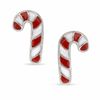 Thumbnail Image 1 of Child's Enamel Candy Cane Stud Earrings in Sterling Silver