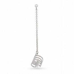 Crystal Stud with Ear Cuff Chain Single Earring in Sterling Silver