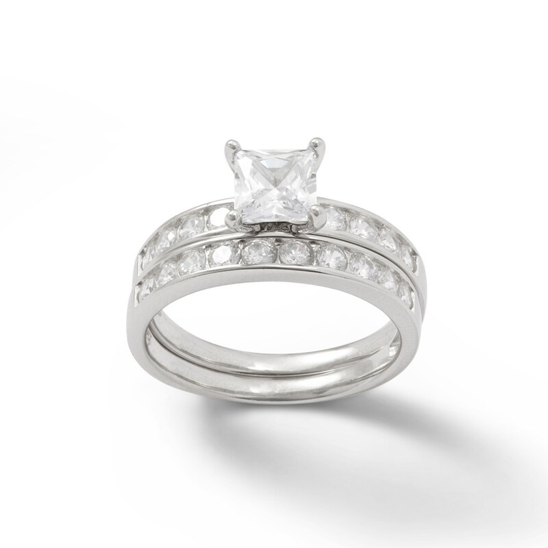 Princess-Cut Cubic Zirconia Bridal Set in Sterling Silver - Size 6