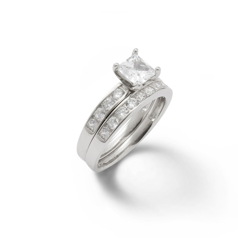 Princess-Cut Cubic Zirconia Bridal Set in Sterling Silver - Size 6