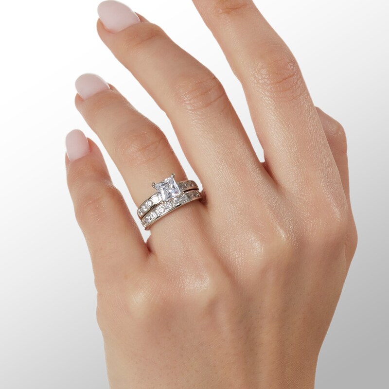 Princess-Cut Cubic Zirconia Bridal Set in Sterling Silver - Size 6