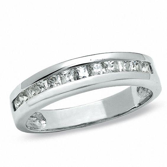 Cubic Zirconia Channel-Set Wedding Band in Sterling Silver