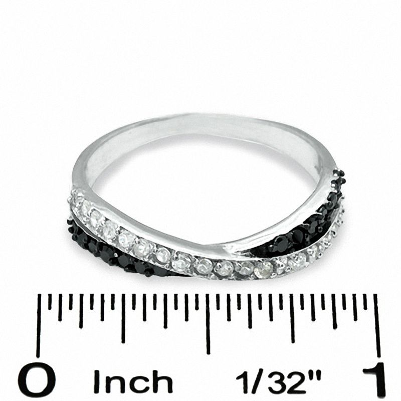 Black and White Cubic Zirconia Crossover Ring in Sterling Silver - Size 9
