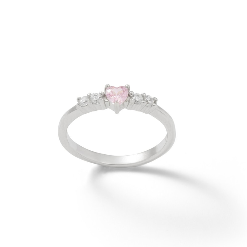 Child's 3mm Heart-Shaped Pink Cubic Zirconia Ring in Sterling Silver