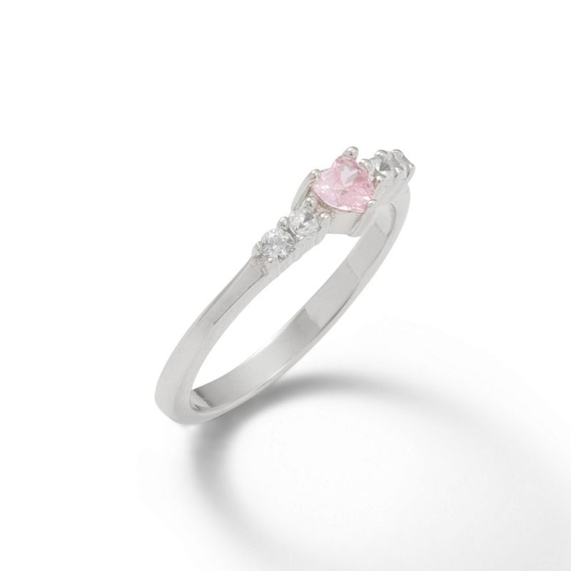 Child's 3mm Heart-Shaped Pink Cubic Zirconia Ring in Sterling Silver