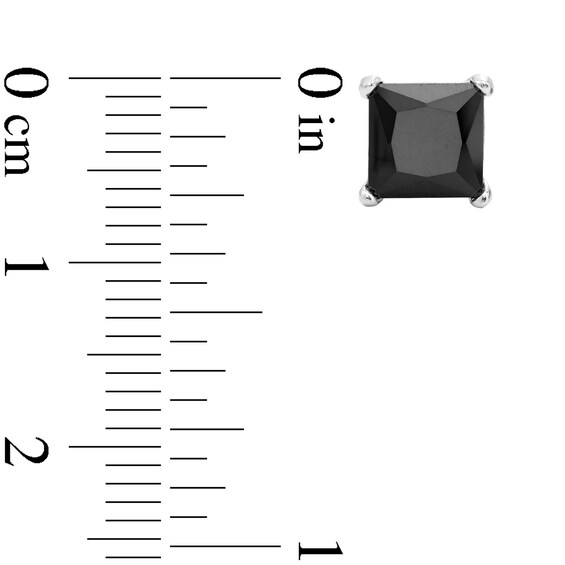Solid Sterling Silver 6mm Princess-Cut Black CZ Solitaire Studs
