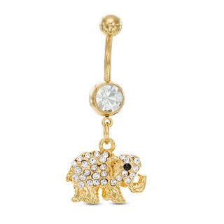 Yellow Ion Plated Crystal Elephant Dangle Belly Button Ring - 14G
