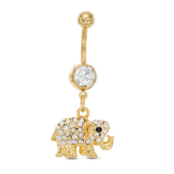 Yellow Ion Plated Crystal Elephant Dangle Belly Button Ring - 14G
