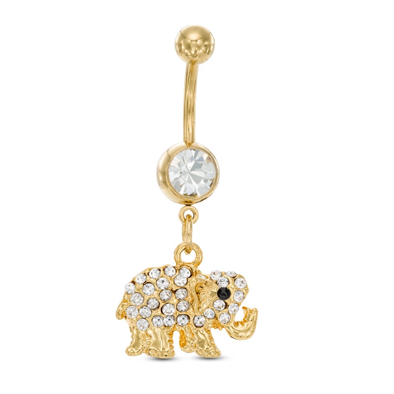 Yellow Ion Plated Crystal Elephant Dangle Belly Button Ring - 14G