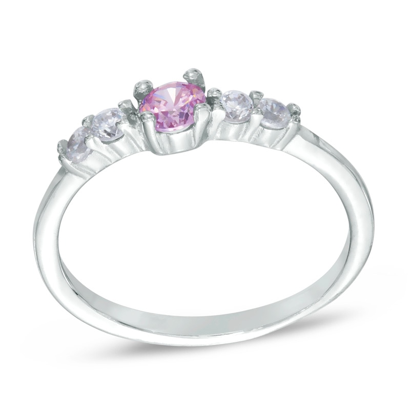 Child's 3mm Pink and White Cubic Zirconia Ring in Sterling Silver - Size 2