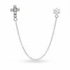 Crystal Stud and Cross Chain Single Earring in Sterling Silver