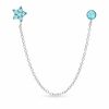 Blue Crystal Stud and Star Chain Single Earring in Sterling Silver