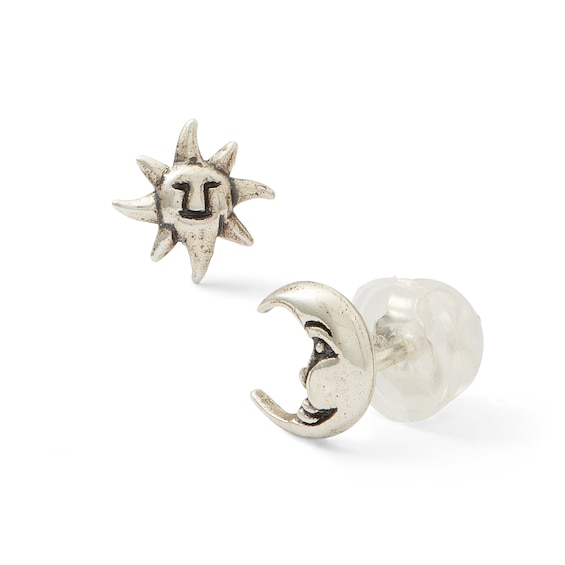 Sun and Moon Mismatch Stud Earrings in Sterling Silver