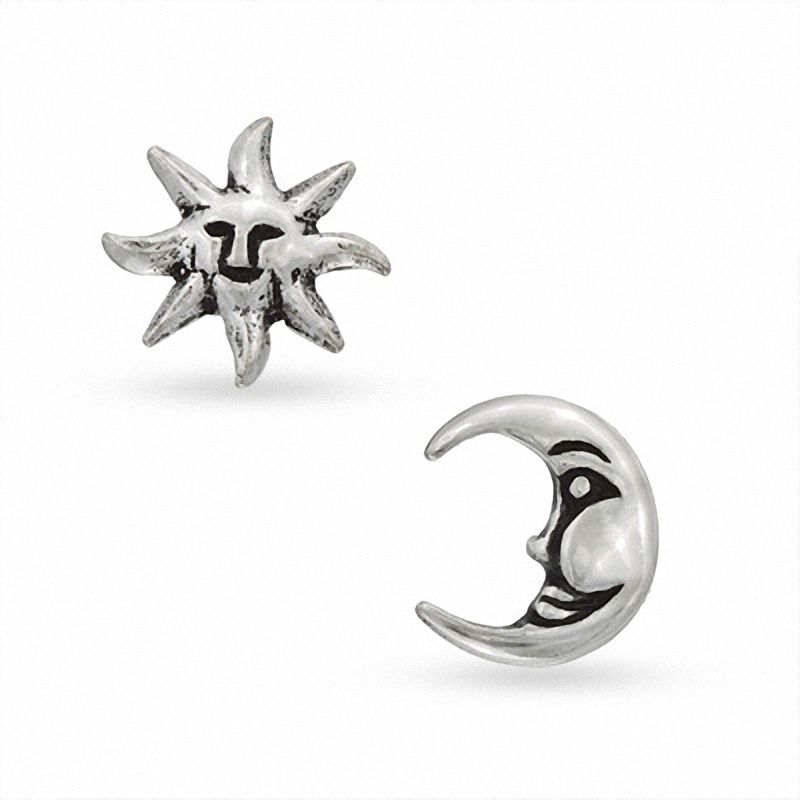 Sun and Moon Mismatch Stud Earrings in Sterling Silver Banter