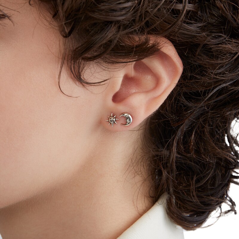 Main Image 3 of Sun and Moon Mismatch Stud Earrings in Sterling Silver