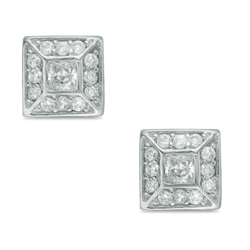 Princess-Cut Cubic Zirconia Square Stud Earrings in Sterling Silver