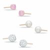 Thumbnail Image 1 of 10K Gold Simulated Pearl, Pink CZ, and Simulated Crystal Ball Stud Set