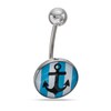 Thumbnail Image 1 of 016 Gauge Blue Striped Anchor Belly Button Ring in Stainless Steel