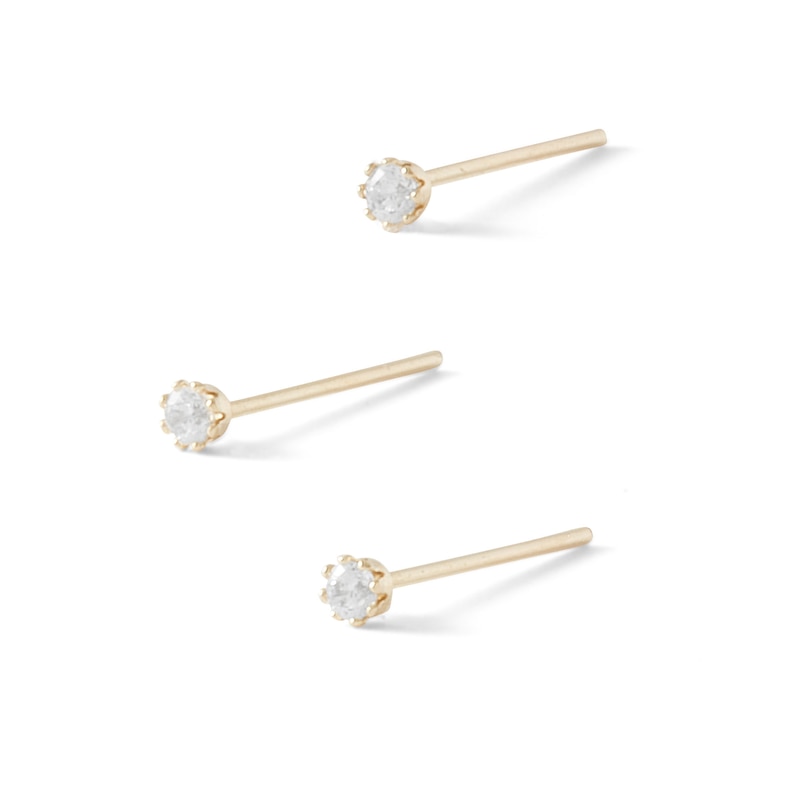 14K Semi-Solid Gold CZ Nose Stud Set - 22G