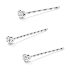 14K Semi-Solid White Gold Nose Stud Set - 22G