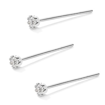 14K Semi-Solid White Gold Nose Stud Set - 22G