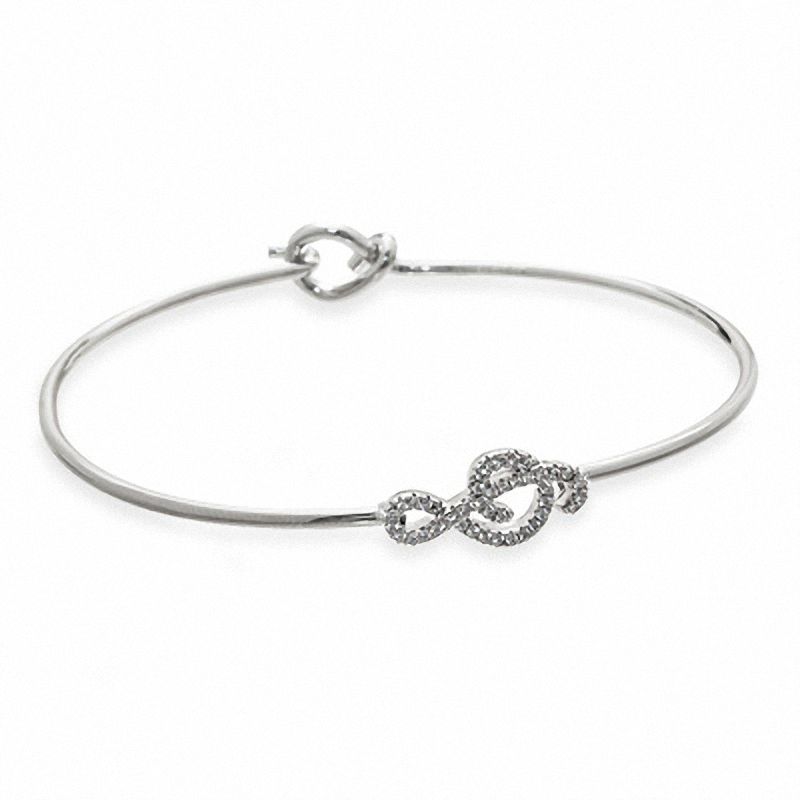 Main Image 1 of Cubic Zirconia Sideways Music Note Bangle in White Brass - 8"
