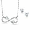 Thumbnail Image 1 of 5mm Heart-Shaped Cubic Zirconia Stud Earrings and Sideways Infinity Necklace Set in Sterling Silver