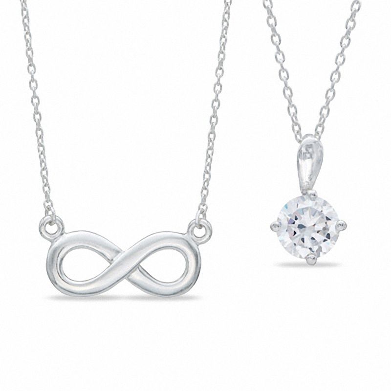 Main Image 1 of Cubic Zirconia Solitaire Pendant and Infinity Necklace Two Piece Set in Sterling Silver