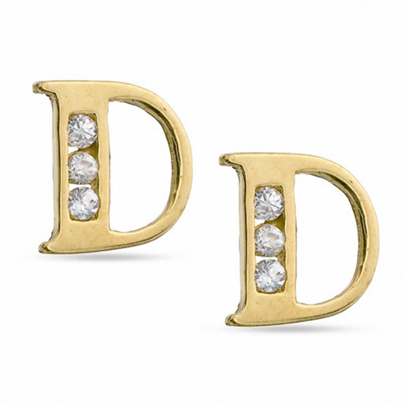 Cubic Zirconia Initial "D" Stud Earrings Set in 10K Gold