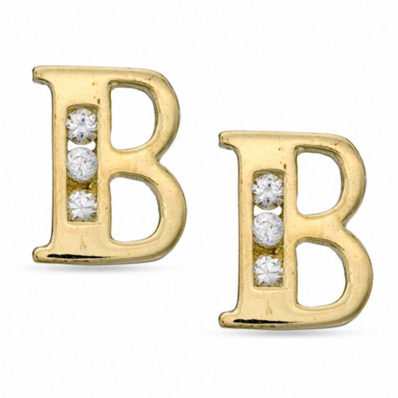 Cubic Zirconia Initial "B" Stud Earrings Set in 10K Gold