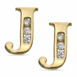 Cubic Zirconia Initial &quot;J&quot; Stud Earrings Set in 10K Gold